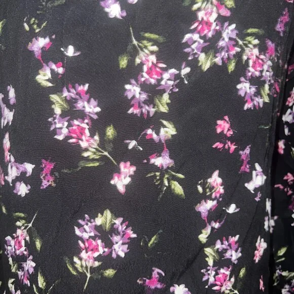 J Jill Floral Medium Blouse Cottagecore Academia Women's‎ Top Keyhole Black - Picture 4 of 9